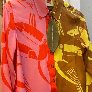 NWT $165 FARM RIO BEATIFUL COLORFUL  LONG SLEEVE BLOUSE SIZE S